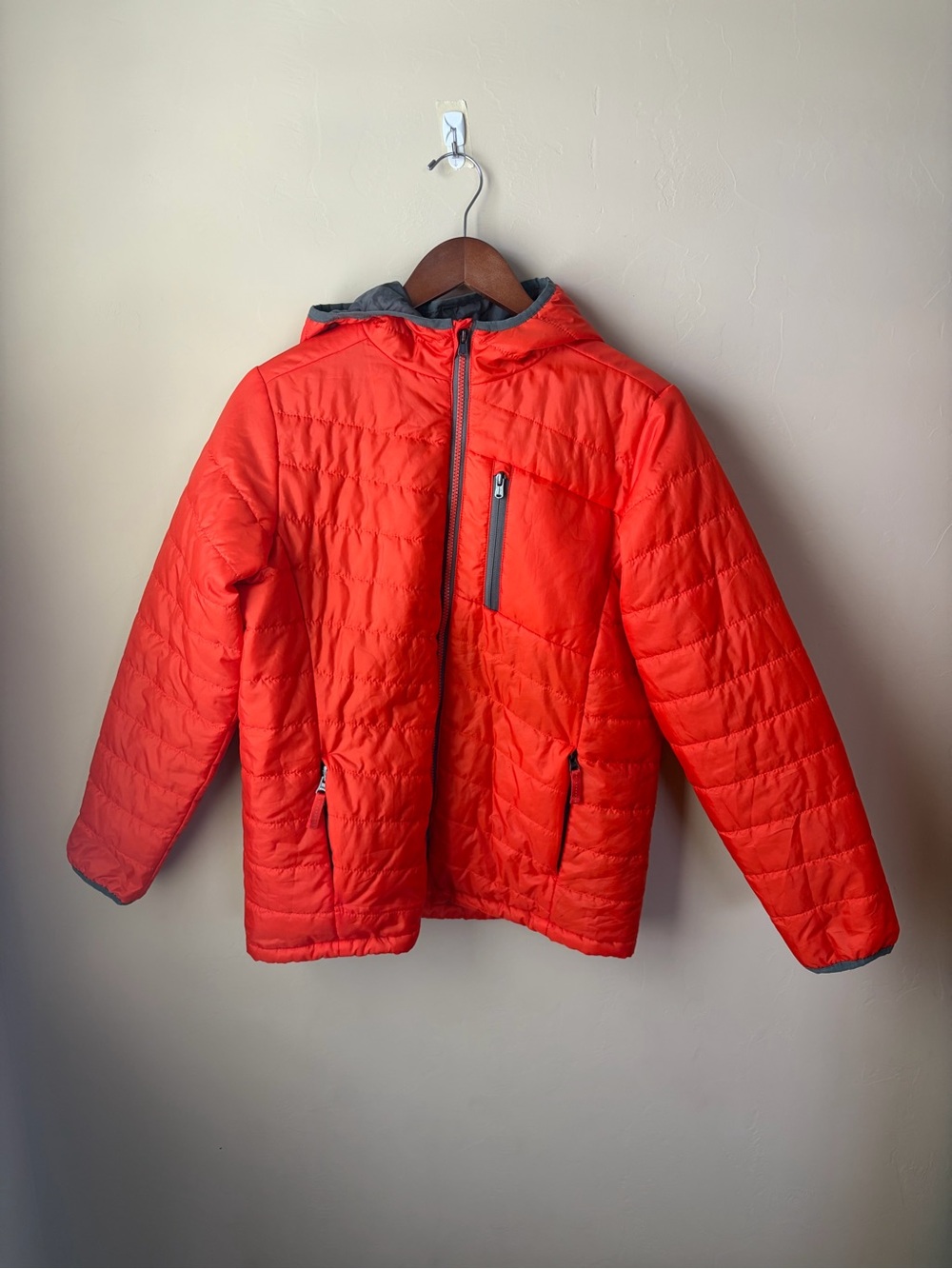 Lands’ End Youth L 14–16 Orange Lightweight Fall Winter Hooded Puffer Jacket